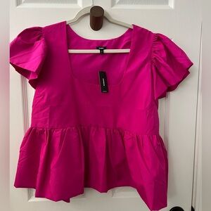 Express Square Neck Flutter Sleeve Peplum Babydoll Top
